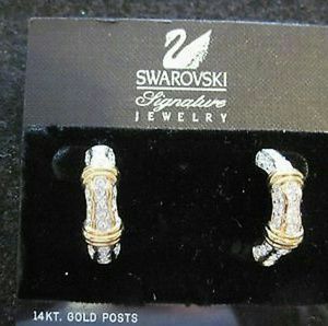 Swarovski Gold Tone Bamboo Style Crystal 14KT Post
